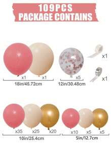 107 件派对粉金五彩纸屑气球胶链和 2 件气球配件，圣诞装饰生日婚礼节日活动派对房间墙壁背景，摄影装饰道具装饰气球拱门套件 - 彩色 - 查看 5