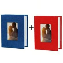 Álbum de fotos de boda de lona elegante de 6 pulgadas, con 100 bolsillos - Ideal para aniversarios, graduaciones, recuerdos de fiestas - Hermosa tela cubierta, disponible en blanco, rojo, negro, beige, gris, azul, gran regalo de cumpleaños - Multicolor - Ver 15