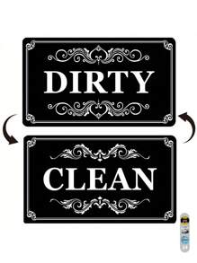 1 件洗碗機磁鐵清潔髒標誌正反指示貼紙時尚通用廚房洗碗機冰箱磁鐵 Uv 工藝加軟磁鐵適用於廚房收納盒方形邊框圖案冰箱裝飾品 - 黑色 - 查看 2