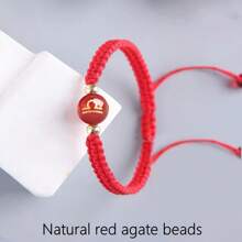 1Pc Natural Crystal Agate 10mm Ruby Bracelet, 26 Letter Bracelet, Lucky Number Bracelet, 12 Constellation Bracelet, Personalized Bracelet, Hand-Woven Beaded Bracelet, Suitable For Men And Women Fashion Bracelets, Gifts For Family, Suitable For Halloween, Christmas And Various Holiday Party Gifts, Crystal Gifts - Red Rope Style - View 57