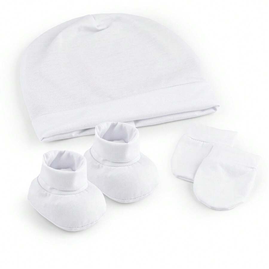Maternity Kit For Girls And Boys, Hat, Gloves And Shoes For Newborn Babies, 100% Cotton Mesh - White - View 1