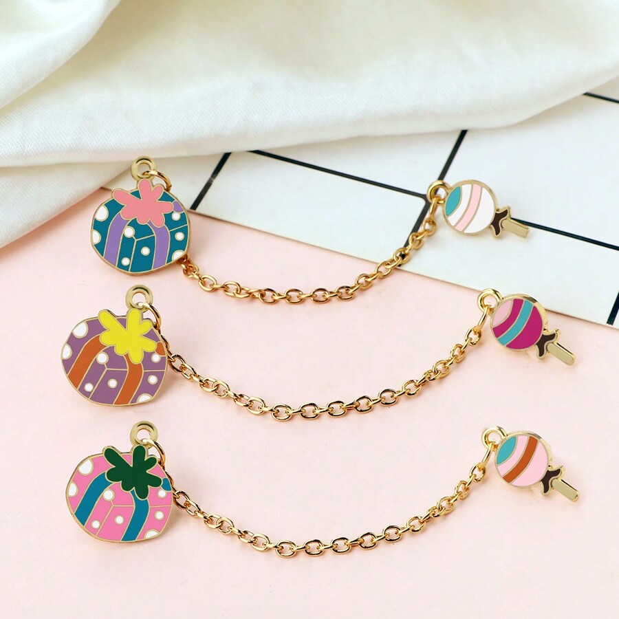 1pc Funny Metal Chain Enamel Pin Cartoon Gift Wrap Lollipop Brooch Men
