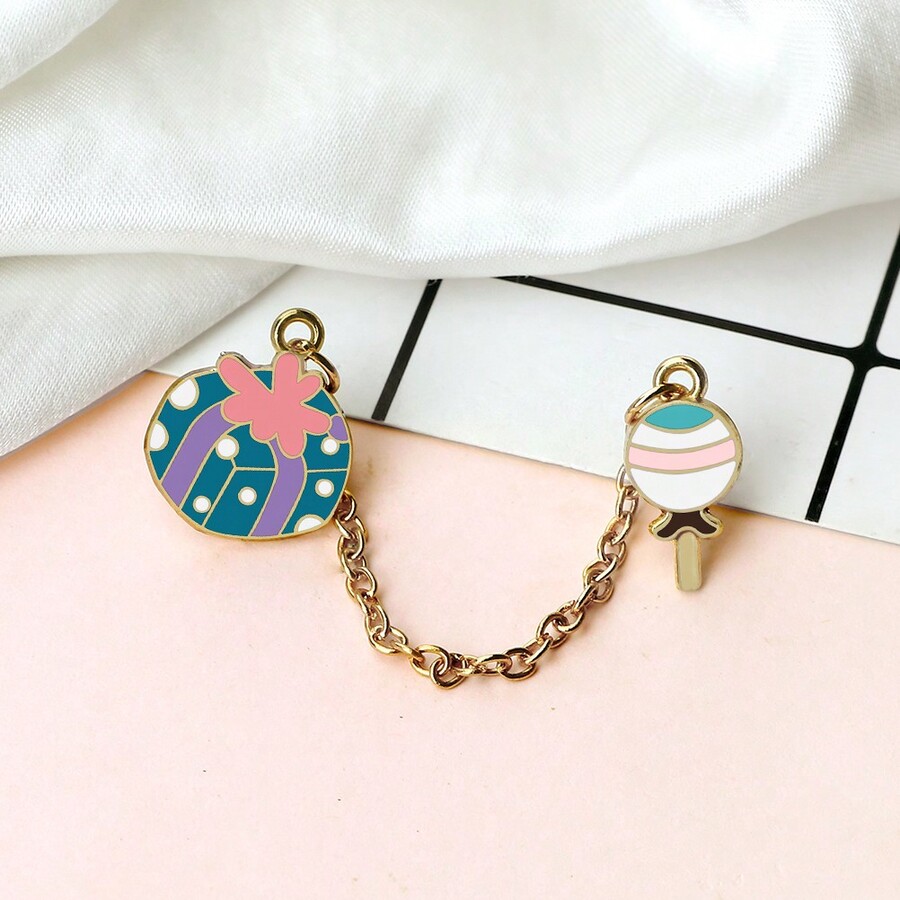 1pc Funny Metal Chain Enamel Pin Cartoon Gift Wrap Lollipop Brooch Men
