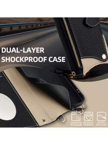 keyunfei Black Buckle Card Slot Fashion Crossbody Bag With Metal Chain Strap, Makeup Mirror, Wallet, Shockproof PU Flip Cover Zipper Pouch Compatible With Apple Air/16 Pro Max, Galaxy A15, Vivo Y21, OPPO A38, Moto G32, Honor X8, Y9a, Pixel 6A, 11T - Black - View 9