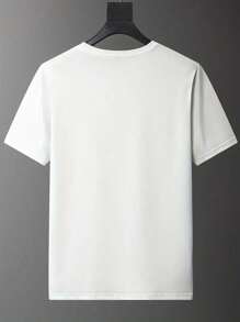 Men's Short Sleeve T-Shirt With Funny Gesture And Heart Print, Comfortable For Summer, Casual Style - 白色 - 查看 2