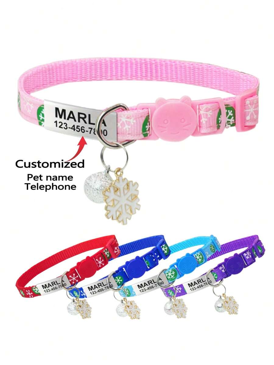 1pc Customized Christmas Snowflake Pattern Pet Collar With Jingle Bell