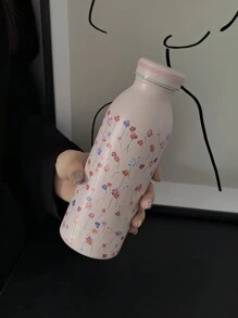 1 pieza Botella de agua de 450ml/15.22oz estilo japonés de la serie floral, taza de leche recta, vaso aislado de doble pared de acero inoxidable original, termo, taza de viaje y uso al aire libre, cantimplora para gimnasio y deportes, taza de fondo plano, taza para coche, vajilla para invierno y verano, regalo para fiestas - Multicolor - Ver 11