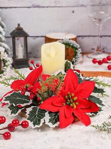 1 件小型圣诞桌面装饰人造红色花朵浆果叶圣诞花环带烛台丝绸花环桌面布置婚礼家庭派对生日客厅桌面中心装饰房屋冬季节日礼物装饰家居装饰圣诞装饰房间装饰 - 彩色 - 查看 3