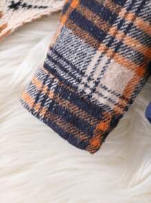 2pcs/Set Baby Boy Contrast Color Hooded Plaid Bodysuit + Ripped Long Pants - Royal Blue - View 7