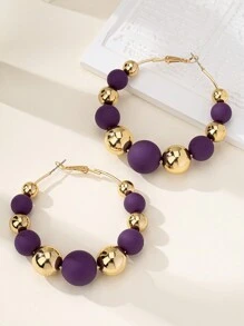 1 Pair Stylish & Elegant Women's Beaded Hoop Earrings, Acrylic Round Bead Design, Suitable For Casual, Holiday, Commuting, Party And Daily Wear - Earrings - View 9
