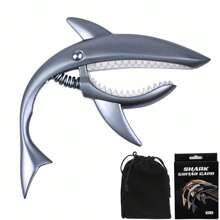 带天鹅绒袋和彩色包装盒的 Shark 吉他变调夹 - 优质锌合金，无嗡嗡声调音，适用于原声、电声、尤克里里和贝斯 - 符合人体工程学的握把，通用兼容配件吉他 Shark Capocapo，吉他变调夹，吉他配件，卡林巴琴>透明，邓禄普吉他拨片，Stratocaster - 彩色 - 查看 9