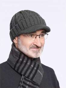 Men Knit Hat, Warm Thermal Lined Short Brim Ear Protection Beanie Cap, Suitable For Middle-Aged And Elderly In Winter