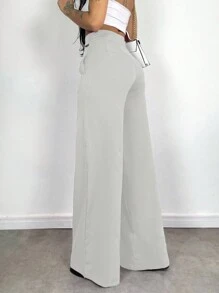 Women's Tailored Pants, High Waist, Wide Leg, Sophisticated, Blogger, Elegant, Modern, National Shipping SHEIN 11.11 ADD MODA FEMININA EIRELI - 白色 - 查看 3