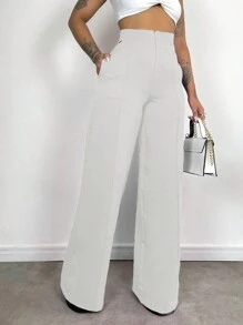 Women's Tailored Pants, High Waist, Wide Leg, Sophisticated, Blogger, Elegant, Modern, National Shipping SHEIN 11.11 ADD MODA FEMININA EIRELI - 白色 - 查看 5