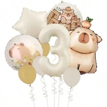 MIN ISO No use 10pcs Cute Capybara Theme Kawaii Hamster Series Cream & Caramel Colored 3D Numeral Multicolored Balloons Party Decorations Set, Suitable For Holidays, Birthdays, Gatherings, Back To School Valentine Day