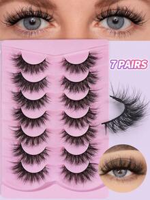 MAGEFY 7Pairs Of Natural Cross Full False Eyelashes,Thick Curling Fluffy Eyelashes Cat Eye Eyelashes 3D Natural False Lashes Fluffy Soft Cross Lashes Manga Lashes Wispy Eyelash Makeup For Party Use Manga Eyelashes, Travel Essentials Realistic Eyelash Full Strip Lashes Lasting - 黑色 - 查看 5