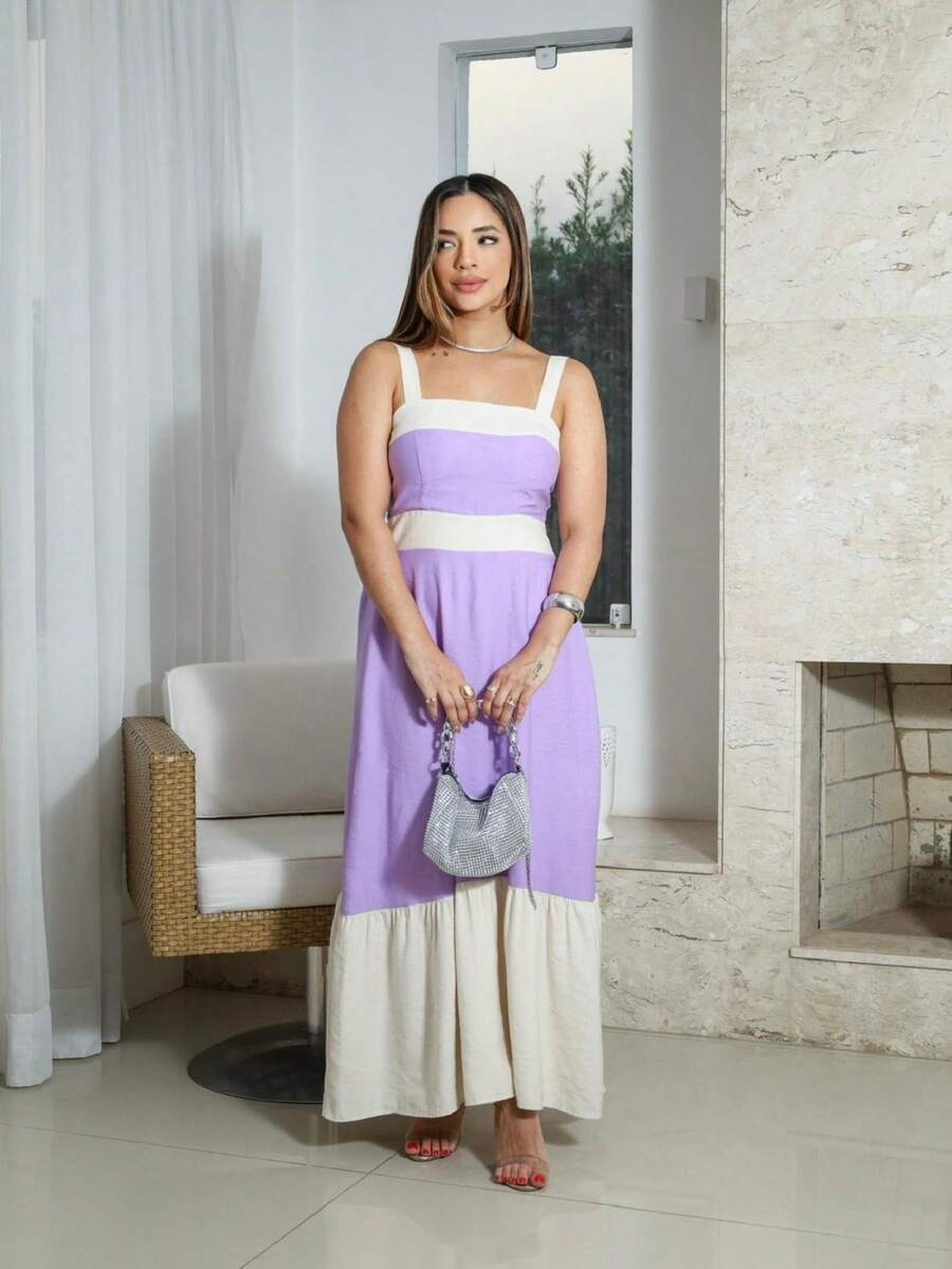 Two-Tone Long Dress Two-Tone Women's Dress Two Colors - 紫色 - 查看 1