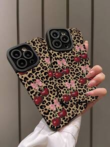 猎豹印花情人节 1 件复古樱桃蝴蝶结和豹纹垂直仿皮柔软防震手机壳适用于 和 15/15 PLUS/15 PRO/15 PRO MAX 防水防摔防刮 - 彩色 - 查看 4