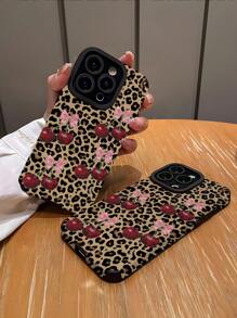 猎豹印花情人节 1 件复古樱桃蝴蝶结和豹纹垂直仿皮柔软防震手机壳适用于 和 15/15 PLUS/15 PRO/15 PRO MAX 防水防摔防刮 - 彩色 - 查看 3