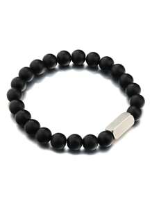 1 件个性化串珠情侣手链，周年纪念、生日、父亲节雕刻礼物 - 黑色 - 查看 9