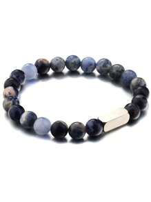 1 件个性化串珠情侣手链，周年纪念、生日、父亲节雕刻礼物 - 黑色 - 查看 5