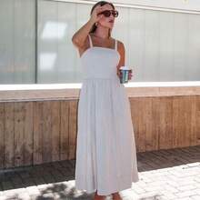 Long Midi Dress In Plain Summer Fluid Linen With Pocket And Lining - Màu be - Xem 4