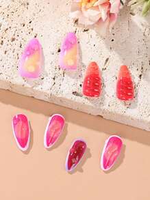 24 Long Nails Colorful Color Matching European And American 3D Three -Dimensional Water Droplet French Almond Personalized Nails+1 Piece Of Fruit Jelly Glue+1 Rubbing Strip Press On Nails Nail Supplies Nails - Multicolor - View 4