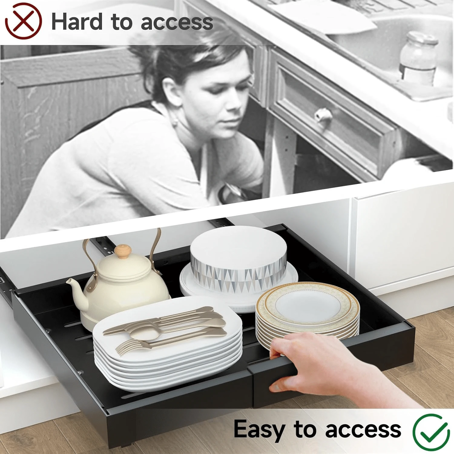 1pc Expandable (12.6''20.47'') PullOut Drawer Organizer