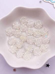 30颗混合装10mm AB树脂闪粉彩色玫瑰平底花朵水钻宝石，适用于剪贴簿、婚礼装饰、DIY珠宝工艺品配件、情人节、夏季、学校等场合。 - 隨機混合 - 查看 7