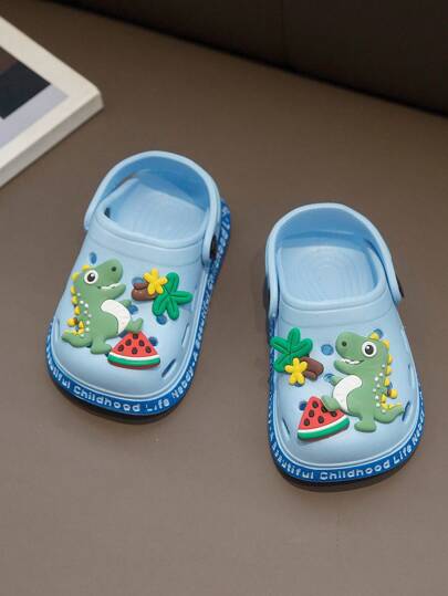 1 Par de sandalias de malla con diseño de dinosaurio de dibujos animados para niños, zapatos de agua ligeros y transpirables para niños/niñas para verano, chanclas para la playa o el arroyo, calzado para niños pequeños