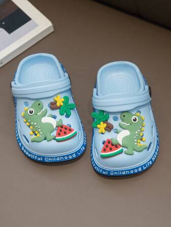 HAHABOBO 新款EVA儿童拖鞋，可爱蓝色恐龙图案，轻便露趾拖鞋，男女童皆宜。时尚居家凉鞋，夏秋季儿童泳池鞋，男童女童鞋，男女通用儿童鞋