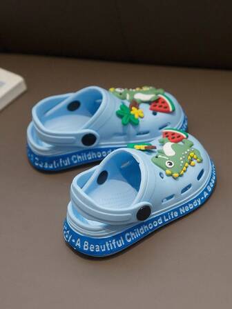 HAHABOBO 新款EVA儿童拖鞋，可爱蓝色恐龙图案，轻便露趾设计，男女童均适用。时尚家居凉鞋，夏秋泳池鞋，男女童鞋