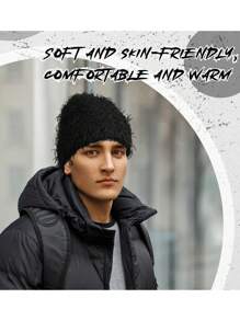 4 件套做旧针织毛绒帽子冬季厚款保暖毛线帽雪地帽骷髅头男士户外滑雪针织帽秋季装备