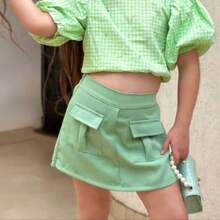 Children's Tailored Cargo Short Skirt - Fashion Blogger Fashion - Màu xanh Bạc hà - Xem 2