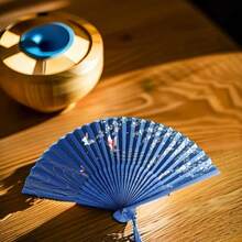 Foldable Hand Fan, Chinese Style Silk And Bamboo Fan With Dual Color, Hollow Tassel Dangle Design For Weddings, Parties, Home Decor And Festive Gifts. Birthday - Black - View 13