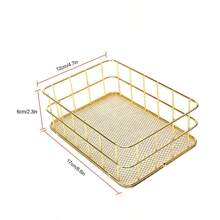 1 pieza Cesta de almacenamiento de metal estilo escandinavo, organizador de escritorio para maquillaje, joyería, artículos de papelería, bocadillos, color dorado, para volver al colegio