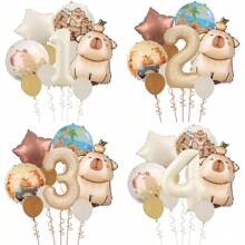 MIN ISO No use 10pcs Cute Capybara Theme Kawaii Hamster Series Cream & Caramel Colored 3D Numeral Multicolored Balloons Party Decorations Set, Suitable For Holidays, Birthdays, Gatherings, Back To School Valentine Day