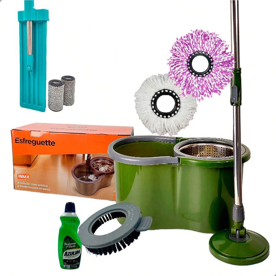 Set With INMA 16L And 8L Spin Mops + Various Spray Mop Options, Rectangular Or Triangular (CHOOSE YOUR KIT) - 旋轉拖把8l綠色+長方形拖把藍色 - 查看 1
