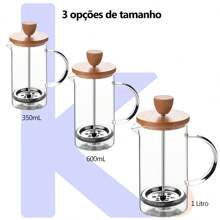 Cafeteira French Press com Tampa de Vidro e Bambu 600ml Premium,
