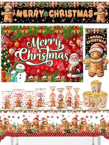 姜饼人图案圣诞装饰，配有桌旗、背景布、糖果袋、旗帜、横幅、吸水垫、圣诞套装家居装饰品圣诞装饰 2024 圣诞礼物 2025 新年、万圣节、万圣节装饰 - 彩色 - 查看 2