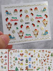 15 miếng dán móng tay Giáng sinh, 3D tự dính phản quang sáng bóng lấp lánh vàng & đỏ Giáng sinh ông già Noel người tuyết bông tuyết chuông cây nai sừng tấm miếng dán trang trí móng tay cho phụ nữ và trẻ em gái - Nhiều màu - Xem 2