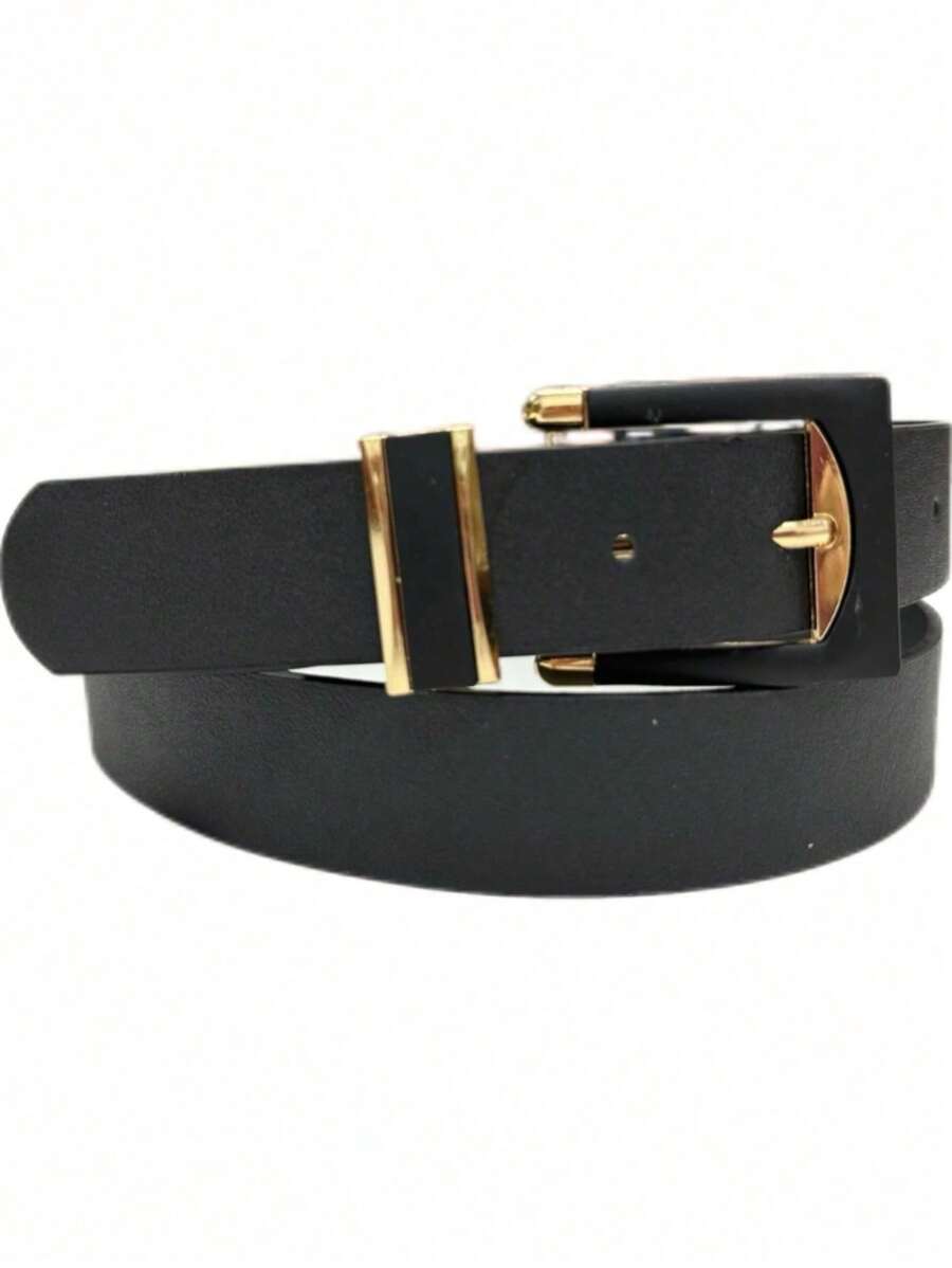 Synthetic Square Buckle Belt Plus Size 120cm ZX-F003 - 黑色 - 查看 1
