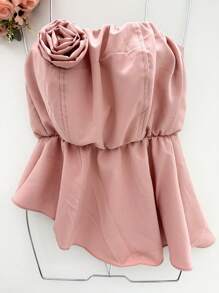 Blouse Style Crop Top With Asymmetrical Flower Detail - 粉色 - 查看 1