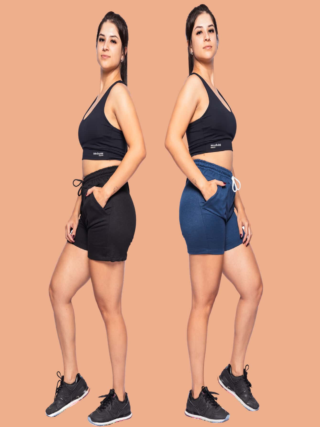 Kit With 2 Women's Sweat Shorts - 藏蓝色 - 查看 1