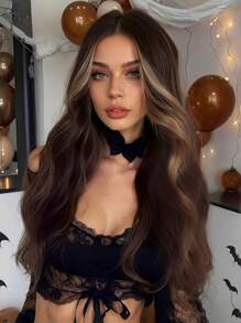 Pelucas onduladas del Body largo marrón degradé con parte media sintética para fiestas, Halloween y cosplay - Marrón - Ver 1