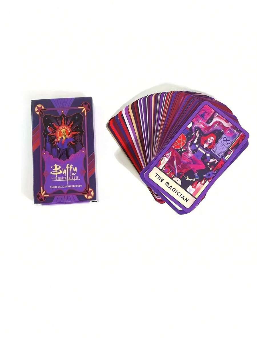 1set Buffy The Vampire Slayer English Text Tarot Cards, Approx 10x6cm,Death Tarot Card,Tarot Table Decor,Fortune Teller Tarot Cards Vampire,Tarot,Tarot Cards,Buffy,Dobble,Tarot Cards English,Tiny Tarot - Purple - View 1