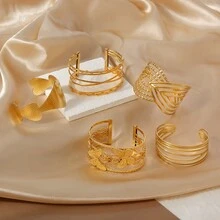 1 件女士时尚镂空心形和蝴蝶线宽手镯，珠宝礼物 - 金色 - 查看 2