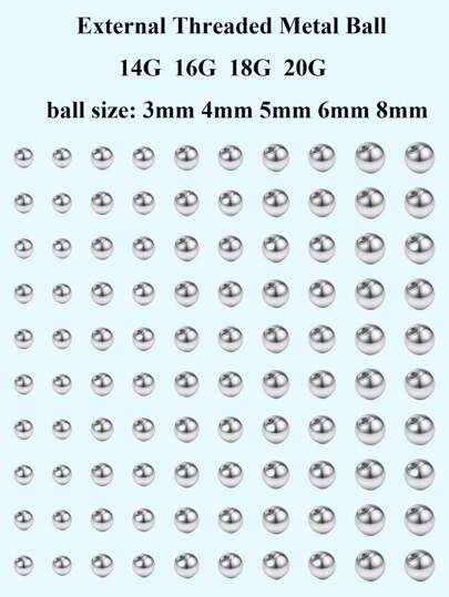 100pcs 316L Stainless Steel Piercing Replacement Balls Body Jewelry Piercing Barbell Parts 14G 16G 18G 20G 3mm 4mm 5mm 6mm 8mm Balls For Women Men