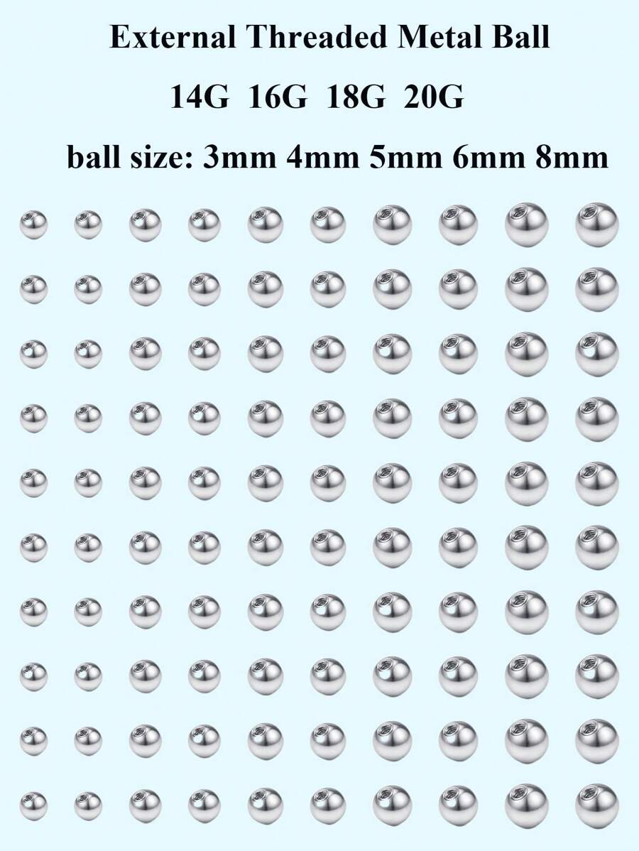 100 件 316L 不锈钢穿刺替换球身体首饰穿刺杠铃配件 14G 16G 18G 20G 3 毫米 4 毫米 5 毫米 6 毫米 8 毫米球 适合女性男性 - 銀色 - 查看 1