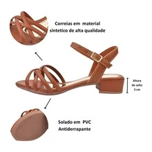 Sandália Feminina Salto Bloco Médio Confortável Saltinho